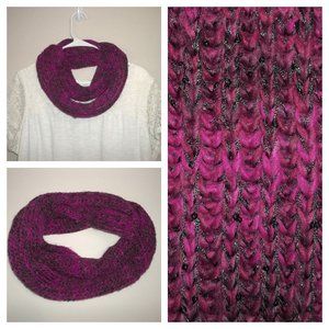 Maroon Fushia Scarf with Black Sequins Crocheted Infinity Style Woman Girl S18